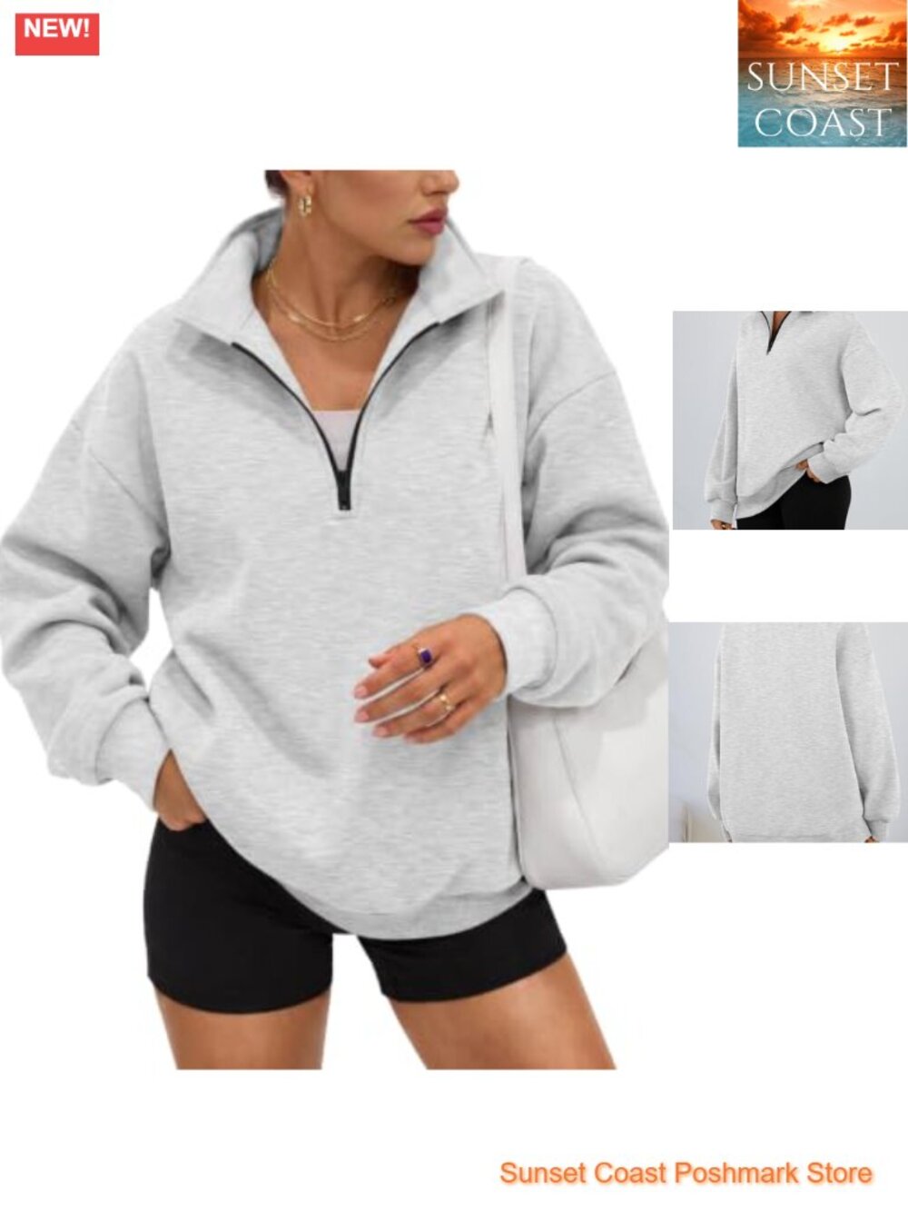 Oversized Half Zip Fleece Sweatshirt Cotton Polyester Pullover Women's